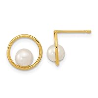 14k Gold Madi K Open Circle 5mm Freshwater Cultured Pearl Post Earrings Measures 10.01x9.85mm Wide Jewelry Gifts for Women