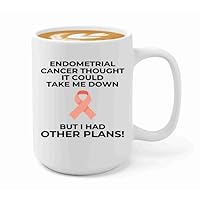 Endometrial Cancer Survivor Coffee Mug 15oz White -Had Other Plans - Endometrial Cancer Awareness Peach Ribbon For Cancer Uterine Cancer Survivor