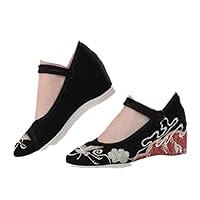 Women Ethnic Wedges Shoes Ladies Casual Sandals Pumps Woman Embroider Summer Espadrilles Retro Shoe Black 4.5