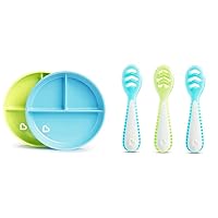 Munchkin® Stay PutTM Divided Toddler Plates and Gentle DipTM First Spoon Set for Baby Led Weaning, 3 Pack