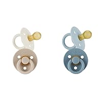 Itzy Ritzy Set of 2 Natural Rubber Newborn Pacifiers for Ages 0-6 Months with Cherry-Shaped Nipple in Harbor & Coast and Coconut & Toast