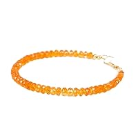 Natural Mandarin Garnet 4mm Rondelle Shape Faceted Cut Gemstone Beads 7 Inch Gold Plated Clasp Bracelet For Men, Women. Natural Gemstone Stacking Bracelet. | Lcbr_04542