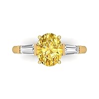 Clara Pucci 2.5 carat Oval Baguette cut 3 stone Solitaire Natural Yellow Citrine Proposal Wedding Anniversary Bridal Ring 18K Yellow Gold