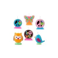 Hippie Chick Candle Set Pkg/6 Peace Owl Girl Birthday Party Supplies
