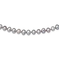 925 Sterling Silver Polished Pearl clasp Rhodium 6 7mm Grey Freshwater Cultured Pearl Necklace 24 Inch Jewelry Gifts for Women