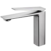 Bathroom Brass Extra Long Spout Single Handle One Hole Basin Sink Faucet Lavatory Vanity Mixer Tap Deck Mount,Brushed Nickel