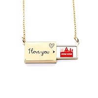 Red Outline China Hongkong Letter Envelope Necklace Pendant Jewelry