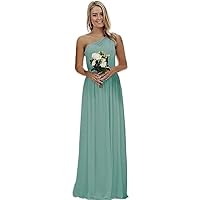 One Shoulder Bridesmaid Dresses for Women Long Chiffon Wedding Prom Evening Gown