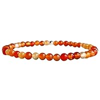 4mm Natural Gemstone Carnelian Round shape Smooth cut beads 7.5 inch stretchable bracelet for men. | HS_Stbr_M_02509
