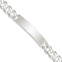 Jewels By Lux Polished Engravable Personalized Custom 925 Sterling Silver Curb Link ID Bracelet For Men or Women Length 7.5 inches Width 9 mm With Lobster Claw Clasp
