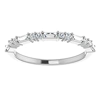 JeweleryArt Excellent Round & Baguette Brilliant Cut 0.39 Carat, Moissanite Diamond Promise Band, Prong Set, Eternity Sterling Silver Band, Valentine's Day Jewelry Gift, Customized Band for Her