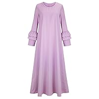 Muslim Robe Female Full Length Ruffle Abaya Muslim Dress with Belt Violet