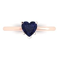 Clara Pucci 0.9ct Heart Cut Solitaire Simulated Blue Sapphire 5-Prong Proposal Wedding Bridal Designer Anniversary Ring 14k Rose Gold