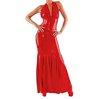 Halter Sexy Dress Women PVC Faux Leather Long Dress Sissy Bodycon Dress Exotic Nightwear Clubwear