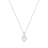Women Sterling Silver Necklace: 925 Thin Elegant Moonstone Teardrop Pendant Hypoallergenic Neck Jewelry for Girls Teens Ladies Kids