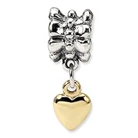 Sterling Silver & 14K Gold Heart Dangle Bead