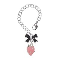 Silvertone Large 3-D Enamel Strawberry with Crystals - Black Bow Charm Accessory for Tumblers and Thermal Cups