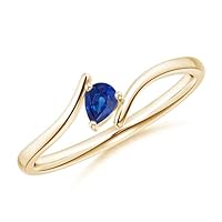 Pear Shape Blue Sapphire Solitaire Ring 925 Sterling Silver 18k Yellow Gold September Birthstone Gemstone Jewelry Wedding Engagement Women Birthday Gift