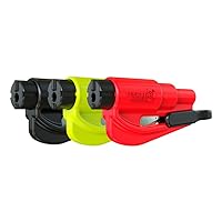 resqme Pack of 3 The Original Emergency Keychain Car Escape Tool, 2-in-1 Seatbelt Cutter and Window Breaker, Made in USA, Black, Yellow, Red - Compact Emergency Hammer
