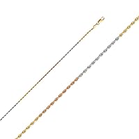 14ct Yellow Gold White Gold and Rose Gold Solid Rope 1.5mm Sparkle Cut Necklace Jewelry for Women - Length Options: 41 46 51 56 61