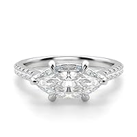 10K Solid White Gold Handmade Engagement Ring 1 CT Marquise Cut Moissanite Diamond Solitaire Wedding/Bridal Ring for Women/Her, Wedding Gift for Her