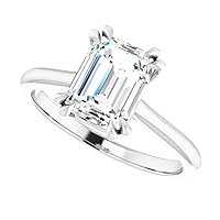 14K Solid White Gold Handmade Engagement Ring 1.0 CT Emerald Cut Moissanite Diamond Solitaire Wedding/Bridal Ring Set for Women/Her Propose Ring
