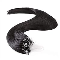 Straight Micro Ring Loop Hair Extensions 100 Remy Human Hair Micro Link Hair Extensions #1B Black 18 Inch 100g/pack 1g/strand