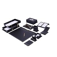 MOOG Desk Organizers - Desk Accessories - Leather Desk Organizer - Bonded Leather Desk Set - Home Office Accessories - Desk Supplies - Leather Desk Set - Office Accessories - 14 PCS (BLACK)