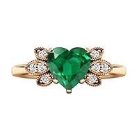 1 CT Art Deco Emerald Engagement Ring Heart Shaped Emerald Antique Wedding Ring 14k Rose Gold Emerald Bridal Promise Ring Heart Shaped Engagement Ring