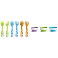 Munchkin® Multi™ Toddler Forks and Spoons, 6 Pack & Stay Put™ Suction Bowls for Babies and Toddlers, 3 Pack, Blue/Green/Purple