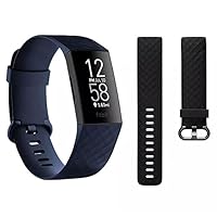 Fitbit Charge 4 Advanced Fitness Tracker W/Built-in GPS, Pay, 24/7 Heart Rate Tracking, Sleep Score, 7 Days Battery - US Model (Black & Blue S/L Bands Included) Storm Blue