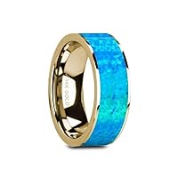 GANYMEDE Flat 14K Yellow Gold with Blue Opal Inlay and Polished Edges