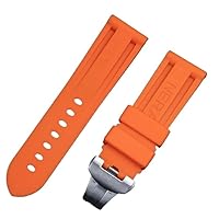 24mm Nature Soft Rubber Watchband for Panerai Strap Butterfly Buckle for PAM111/441/389 Belt Watch Band Accessories (Color : Orange, Size : 24mm Folding Buckle)