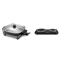 Elite Gourmet EDB-302BF# Countertop Double Cast Iron Burner and Electric Skillet (EG2212), Cook 2 Items Simultaneously, Dishwasher Safe with Nonstick Ceramic Coating