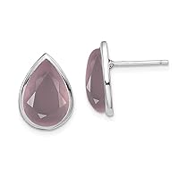 Choose Your Gemstone Pear Shape Stud Earring 925 Sterling Silver For Women Girls Birthstone Fashion Chakra Healing Jewely, ﻿Classic Bezal Set Stud Earrings,Post with friction back