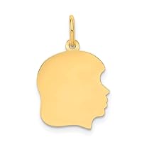 10k Yellow Gold Polished Plain Medium .013 Gauge Facing Right Engravable Girl Head Charm Pendant Necklace Measures 22x13mm Wide Jewelry for Women