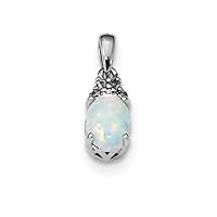 6mm 925 Sterling Silver Rhodium Plate Diamond Created Pink Sapp. Simulated Opal Pendant Necklace Jewelry for Women