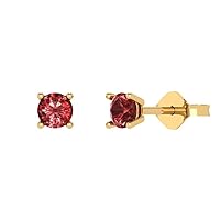 Clara Pucci 0.4ct Round Cut Solitaire Natural Crimson Deep Dark Red Garnet Unisex Stud Earrings 14k Yellow Gold Push Back conflict free