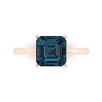 Clara Pucci 2.6 ct Asscher Cut Solitaire London Blue Topaz Classic Anniversary Promise Engagement ring Solid 18K Rose Gold for Women