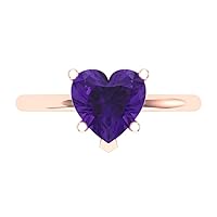 Clara Pucci 1.9ct Heart Cut Solitaire Natural Amethyst 5-Prong Proposal Wedding Bridal Designer Anniversary Ring 14k Rose Gold for Women
