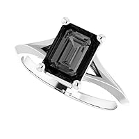 Love Band 1 CT Split Shank Emerald Shape Black Diamond Engagement Ring 14k White Gold, Solitaire Black Onyx Ring, Victorian Black Proposal Ring, Anniversary Ring For Her