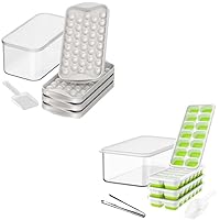 DOQAUS 4 Pack Ice Cube Tray with Lid and Bin + 4 Pack Round Ice Cube Trays for Freezer with Ice Bucket