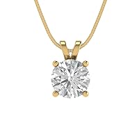 1.0 ct Brilliant Round Cut Solitaire Genuine VVS1 Clear Simulated Diamond 18k Yellow Gold Pendant Necklace with 16
