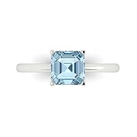 Clara Pucci 1.45ct Asscher Cut Solitaire Natural Topaz 4-Prong Classic Designer Statement Ring Solid Real 14k White Gold for Women