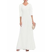 A-Line Elegant Mother of The Bride Dress V Neck Half Sleeve Floor Length Wedding Guest Dress with Appliques 2024