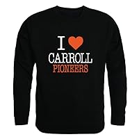 W Republic I Love Carroll University Pioneers Fleece Crewneck Pullover Sweatshirt Black Medium