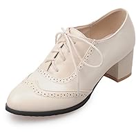SO SIMPOK Women's Lace Up Oxfords Shoes Vintage Brogues Perforated Chunky Block Heel Party Dress Shoes Pumps Saddle Oxfords