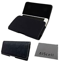 for Xperia Z3, Z2 Black Deluxe Texture Leather CASE Carry Pouch Belt Clip Holster + AIS Cell Phone Microfiber Cleaning Cloth (by All_Instore)