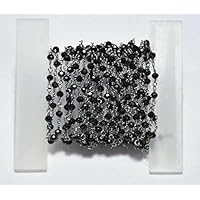 5 Feet Long gem Black Spinel 4mm rondelle Shape Faceted Cut Beads Wire Wrapped Black Rhodium Plated Rosary Chain for Jewelry Making/DIY Jewelry Crafts CHIK-ROS-CH-56254