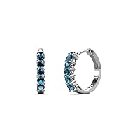 Petite Blue Diamond Womens Hoop Earrings 0.30 ctw 14K Gold